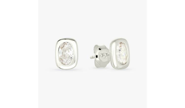 Revere Sterling Silver White Cubic Zirconia Stud Earrings