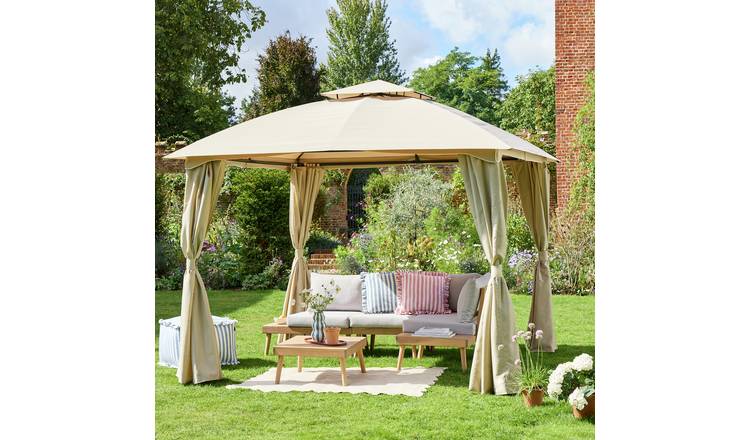 Argos Home 3m x 3m Garden Gazebo with 4 Side Panels - Beige