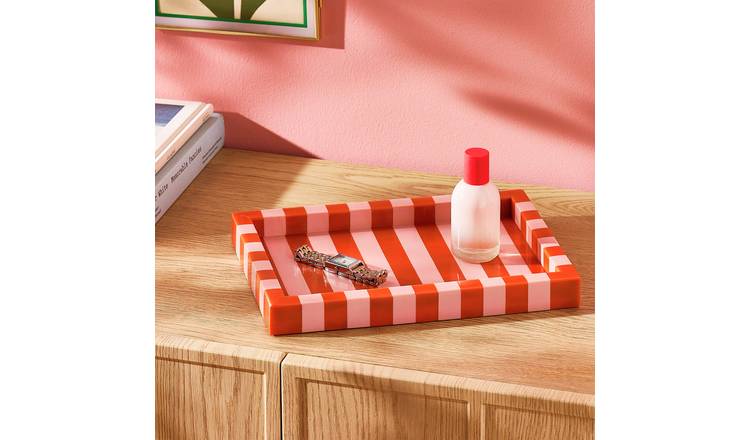 Habitat Brights Stripe Resin Trinket Tray - Pink & Red