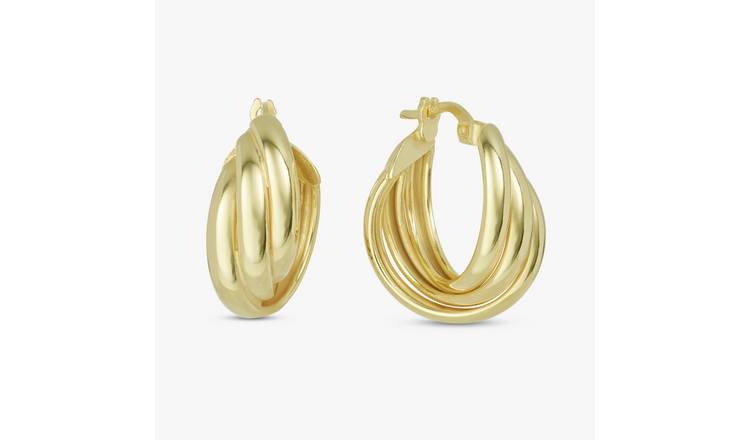 Revere 9ct Gold Plated Silver Three Layer Hoop Earrings