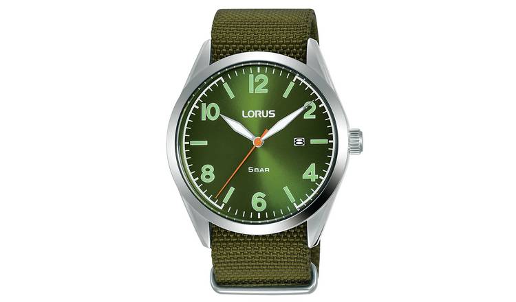 Buy Lorus Men s Illuminating Green Nylon Strap Watch Men s watches Argos