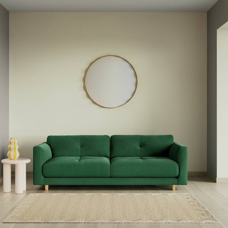 Habitat Emely Fabric 3 Seater Sofa - Green - Ash Leg 0