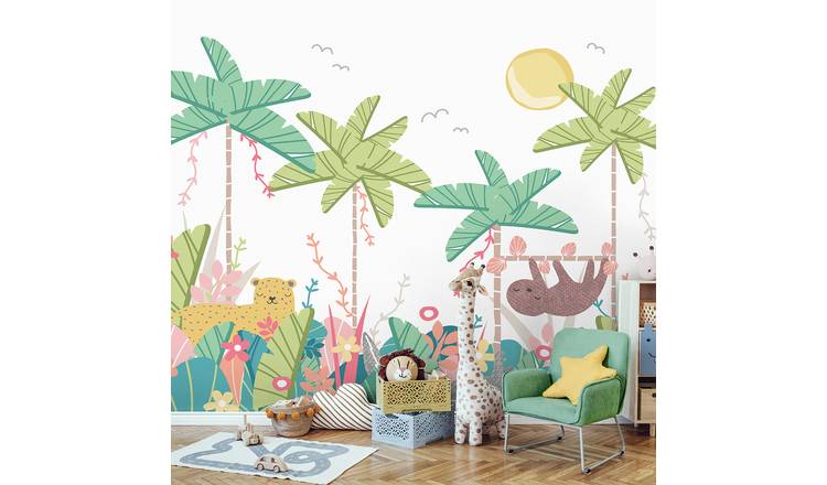 Origin Murals Jungle Animals Pale Green Wall Mural