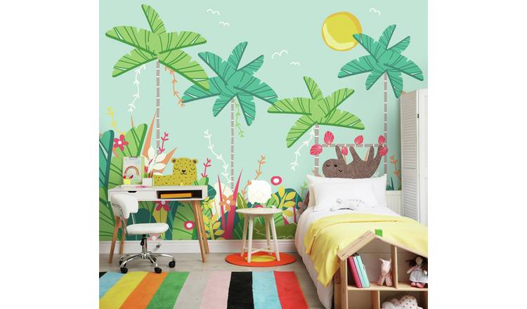 Origin Murals Jungle Animals Teal Wall Mural