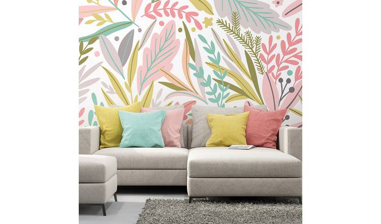 Origin Murals Patterned Leaves Olive And Blush Wall Mural