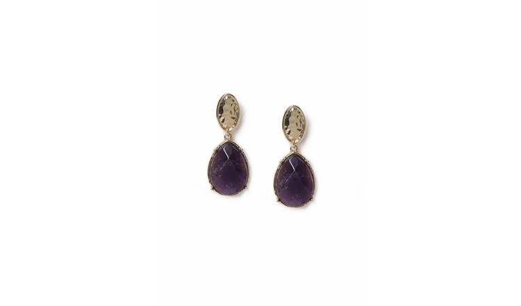 Freedom Purple Stone Gold Drop Earrings