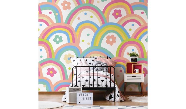 Origin Murals Rainbow Wobble Coral Pink Wall Mural