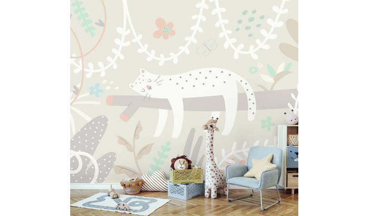 Origin Murals Sleeping Jungle Leopard Grey Wall Mural