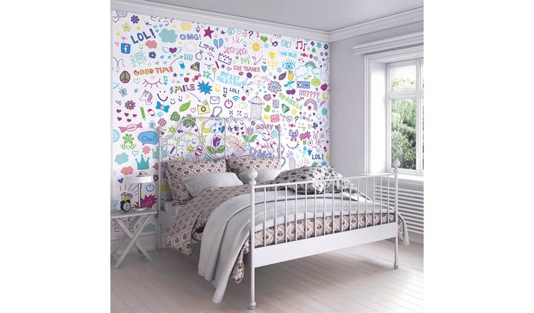 Origin Murals Social Doodle Text Purple Wall Mural