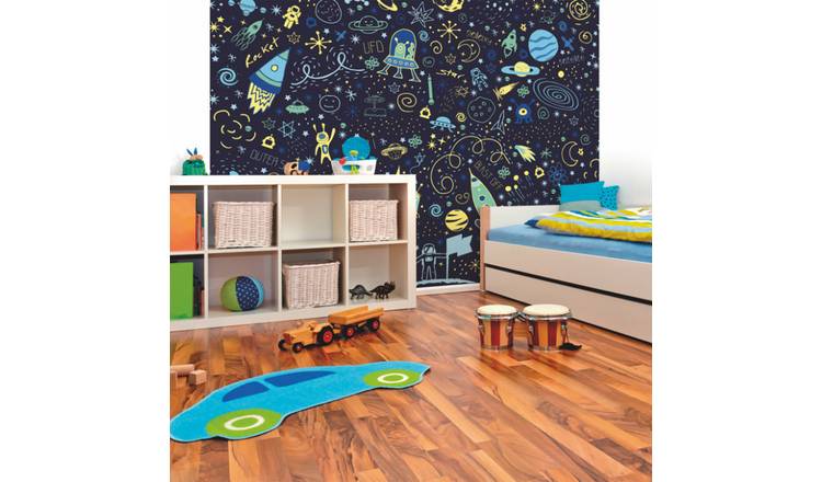 Origin Murals Space Doodle Text Navy Blue Wall Mural