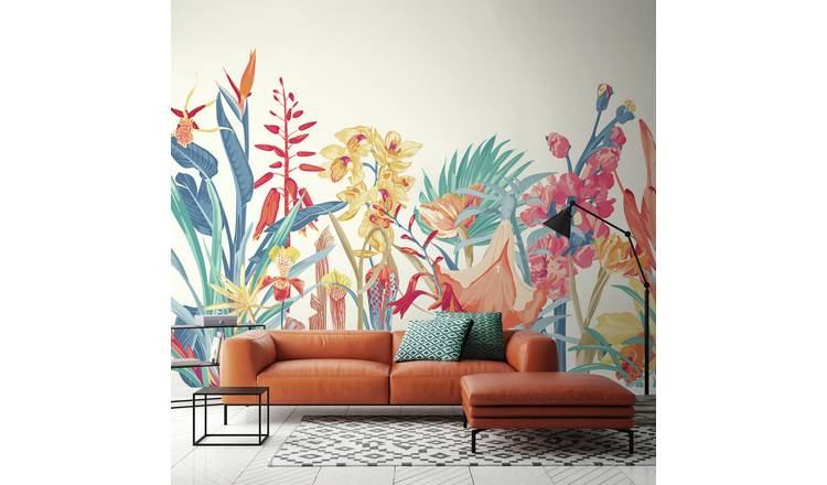 Origin Murals Tropical Foliage Petrol and Coral Wall Mural