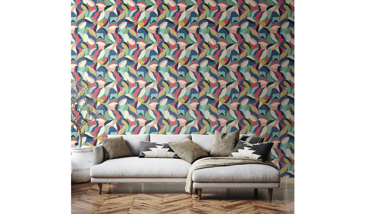 Hoopla Walls Leafy Patchwork Navy Twist Wallpaper