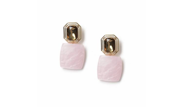 Freedom Pink Crystal and Square Stone Drop Earrings