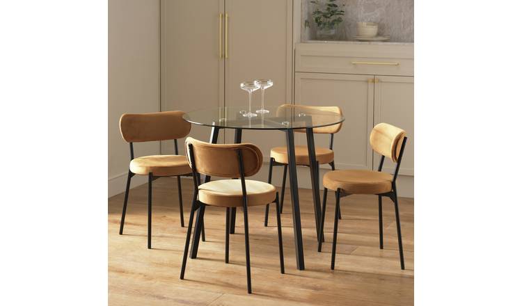 Argos Home Fyra Glass Dining Table & 4 Camel Chairs