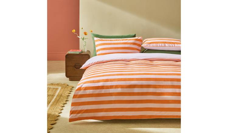 Habitat Bright Stripe Orange Bedding Set - Superking