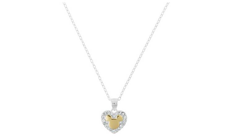 Disney Mickey Mouse Cyrstal Pave Heart Pendant Necklace