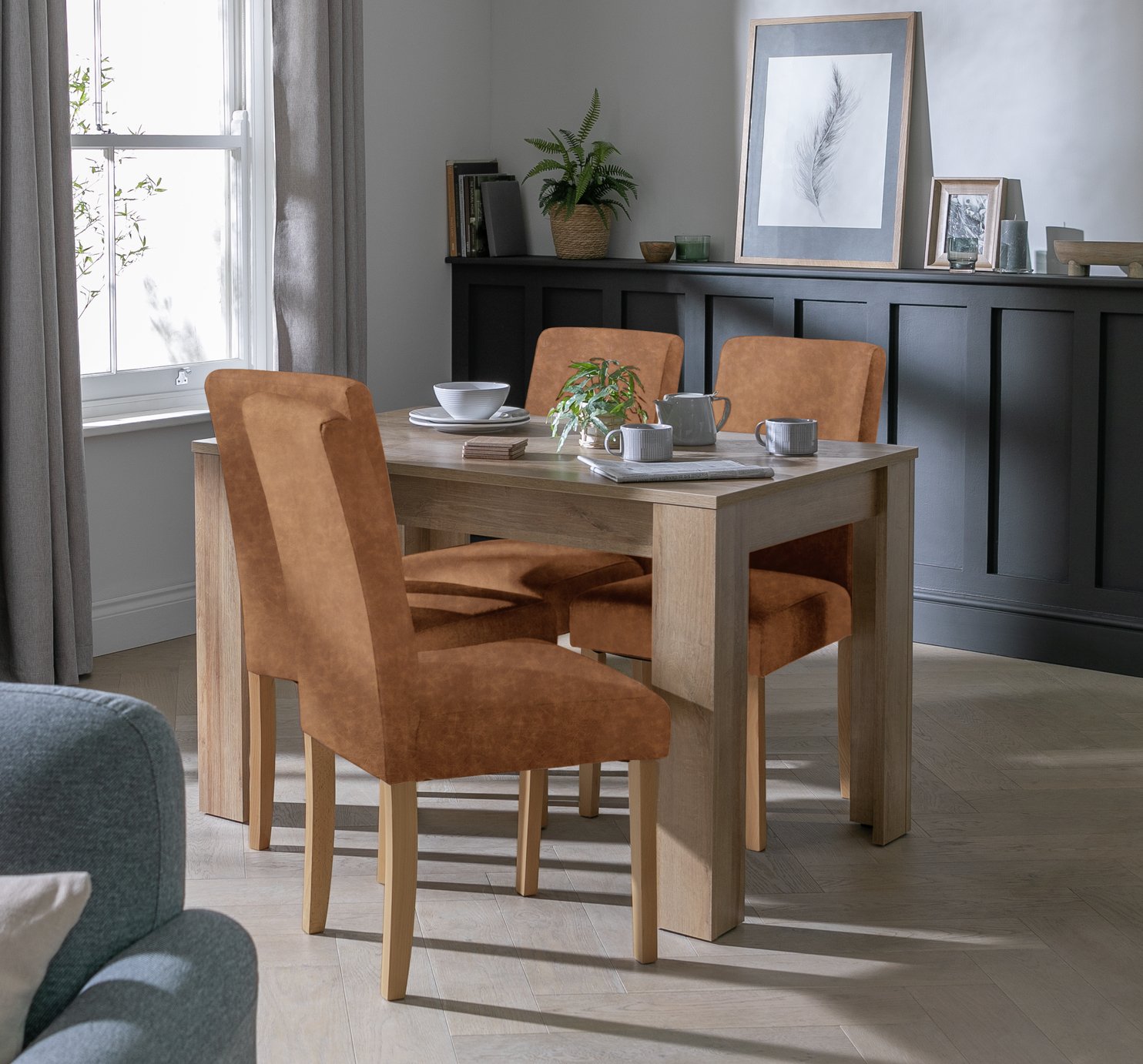 Argos Home Miami Oak Dining Table &4 Brown Chairs