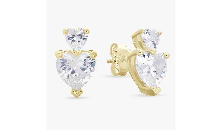 Revere Gold Plated Silver Cubic Zirconia Heart Stud Earrings