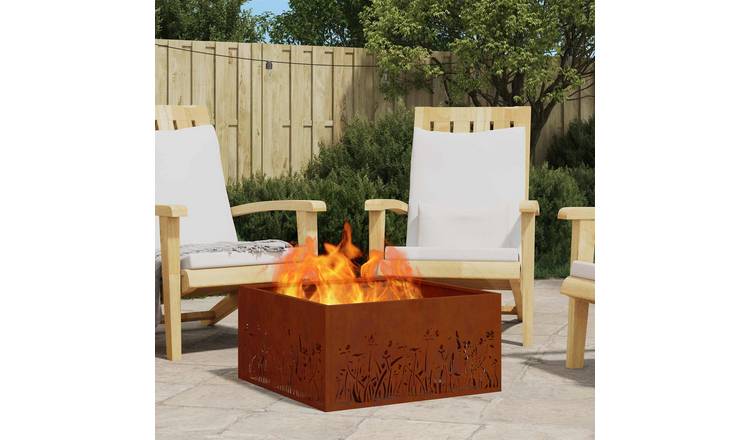 Walplus Floral Patterned Steel Fire Pit Weathering - Brown - 60 x 60 x 30 cm