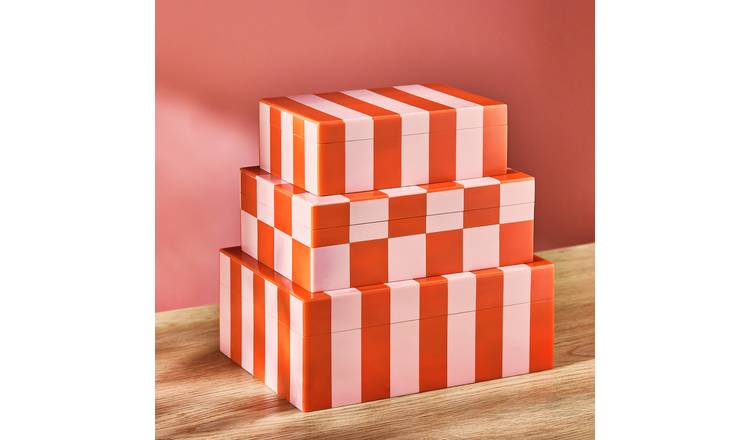 Habitat Brights Checkered Set of 3 Trinket Boxes - Pink & Red