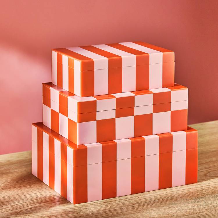 Habitat Brights Checkered Set of 3 Trinket Boxes - Pink & Red 0