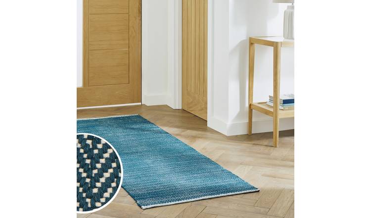 Argos Home Herringbone Navy Cotton Flatweave Runner - 66x200cm