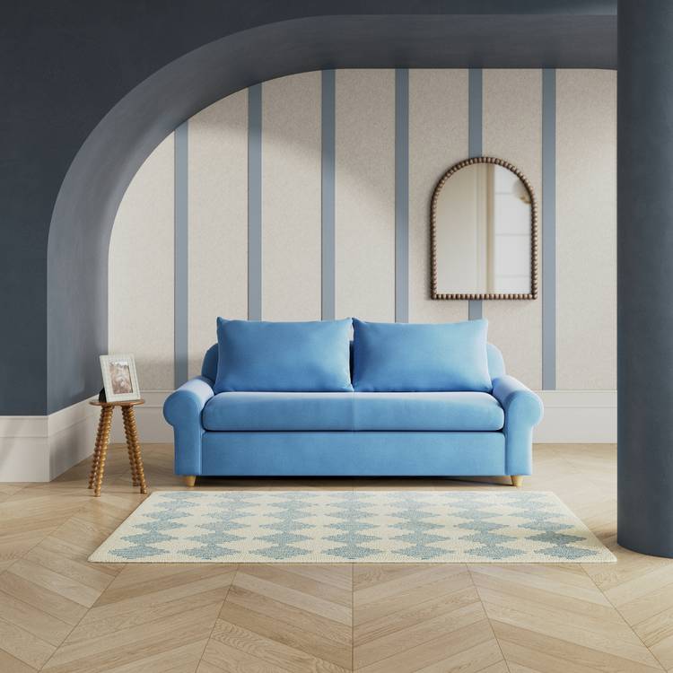 Habitat Whitby Velvet 3 Seater Sofa - Sky Blue- Ash Leg 0