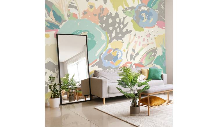 Origin Murals Abstract Floral Pastel Blue Wall Mural
