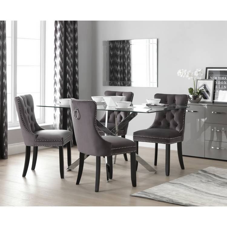 Argos Home Blake Glass Dining Table & 4 Charcoal Chairs 0