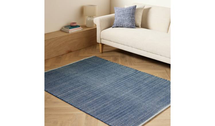 Argos Home Herringbone Navy Cotton Flatweave Rug - 120x170cm