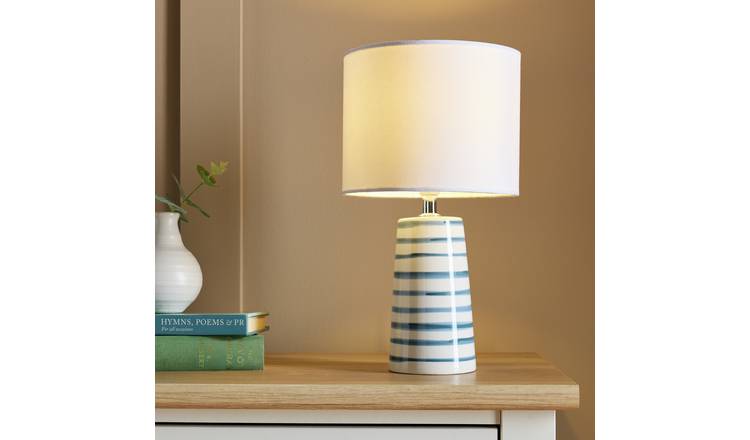 Argos Home Painted Stripe Ceramic Table Lamp - White & Blue