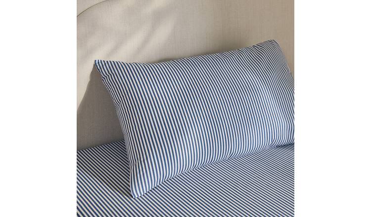 Habitat Oxford Printed Stripe Blue Pillowcase