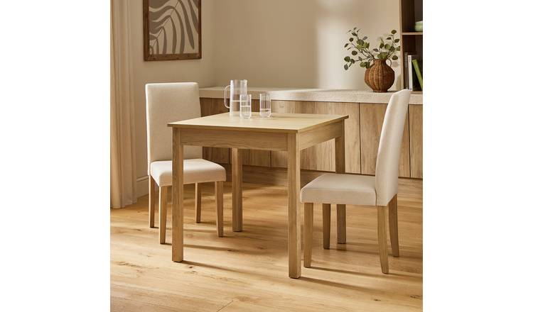 Argos Home Sendi Square Natural Dining Table& 2 Cream Chairs