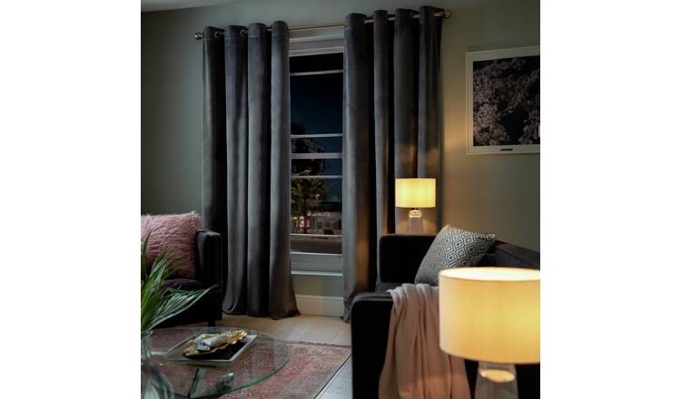 Habitat Plain Matt Velvet Dimout Eyelet Curtains - Grey
