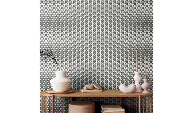 Hoopla Walls Retro Flower Charcoal Wallpaper