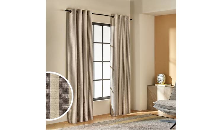 Habitat Stripe Blackout Eyelet Curtains - Charcoal - 168x137cm
