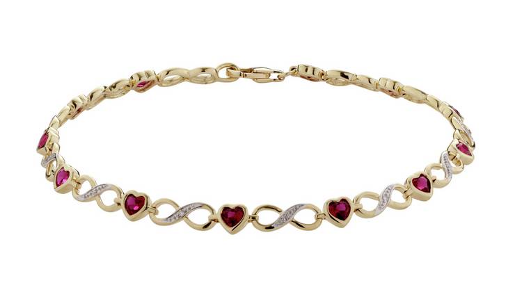 Revere 9ct Gold Created Ruby & 0.018cttw Diamond Bracelet