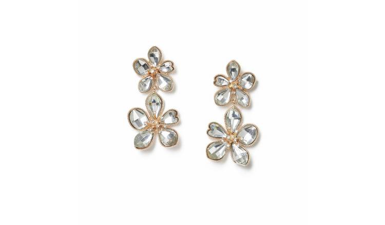 Freedom Gold Crystal Double Flower Drop Earrings