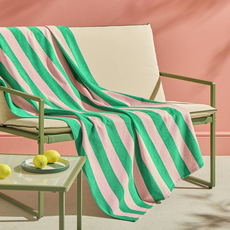 Habitat Stripe Beach Towel - Pink & Green 0