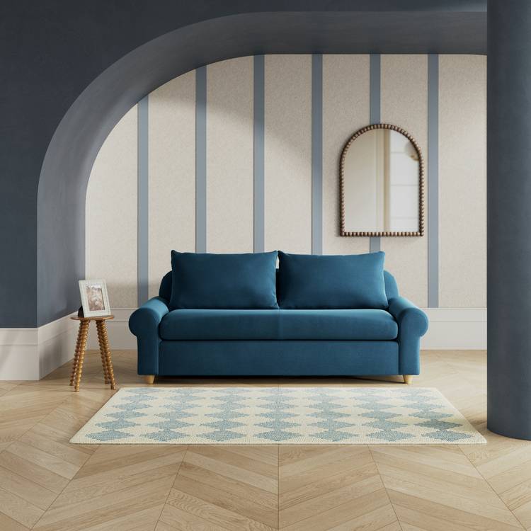 Habitat Whitby Velvet 3 Seater Sofa - Ink Blue - Ash Leg 0