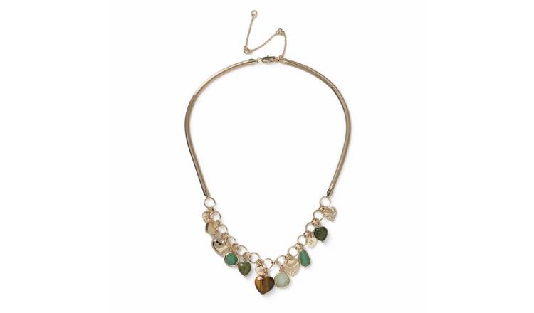Freedom Green Stone Multi Charm Gold Necklace