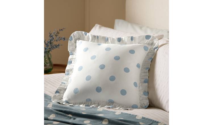 Argos Home Polka Dot Print Ruffle Cushion Blue - 43x43cm