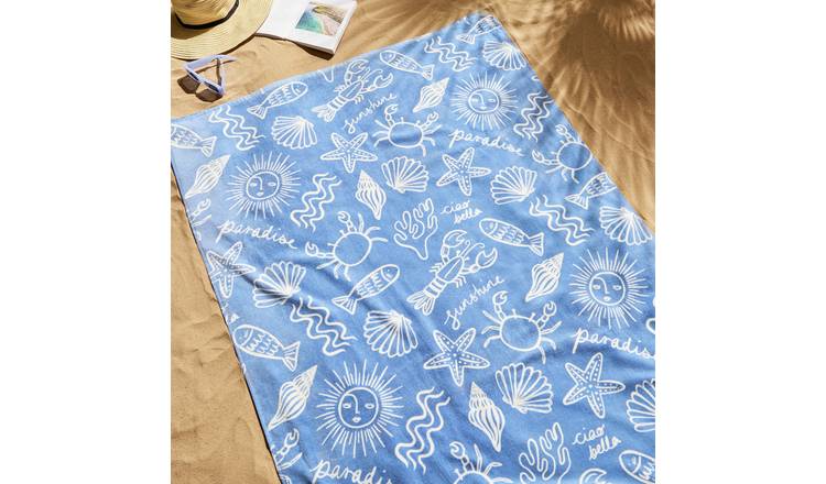 Argos Home Sea Shell Beach Towel - Blue