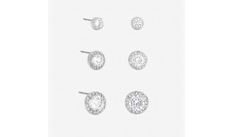 Jon Richard Silver Plated Crystal Halo Earrings