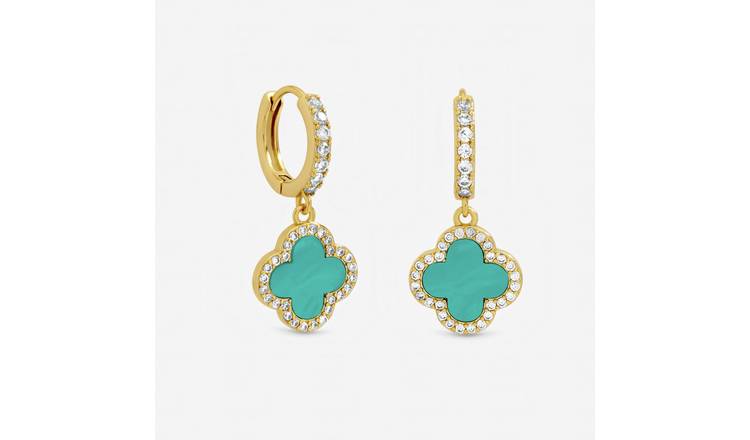 Jon Richard Gold Plated Blue Clover Huggie Earrings