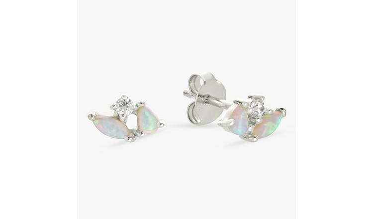 Revere Sterling Silver Dainty Opal Stud Earrings