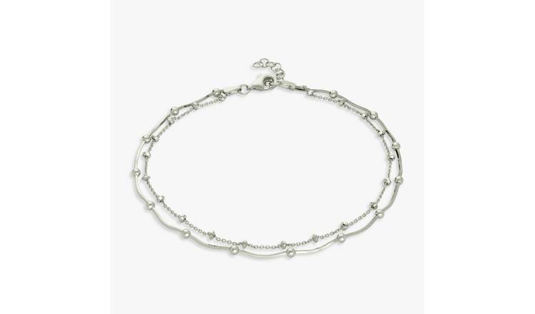 Revere Sterling Silver Double Beaded Chain Anklet