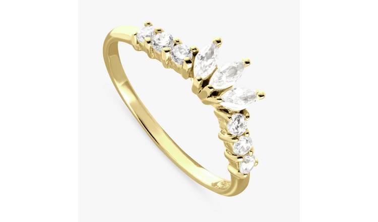 Revere Gold Plated Silver Cubic Zirconia Crown Ring - Medium