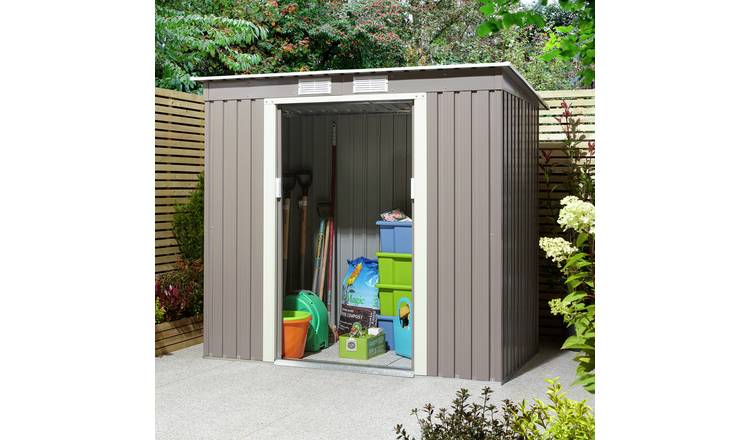 Rowlinson 6x4 Trentvale Metal Garden Pent Shed - Light Grey