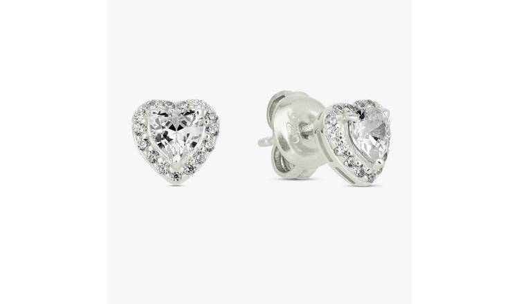 Revere Sterling Silver Cubic Zirconia Heart Stud Earrings